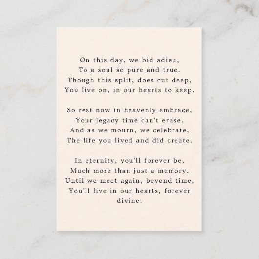 Rest in Peace Memoryフローラ写真葬儀祈りの言葉 エンクロージャーカード (裏面)