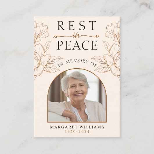 Rest in Peace Memoryフローラ写真葬儀祈りの言葉 エンクロージャーカード (正面)
