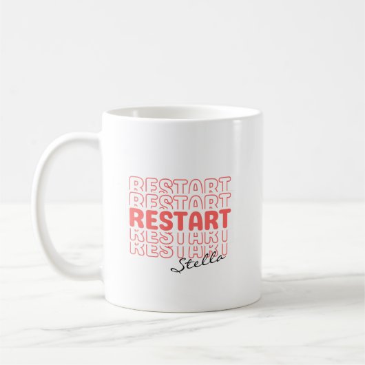 Restart Coral Wavy Retro Custom Name Text コーヒーマグカップ (左)
