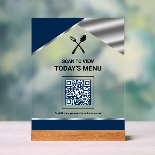 Restaurant Contactless QR Code Navy Blue Menu アクリルサイン (ニュートラル)