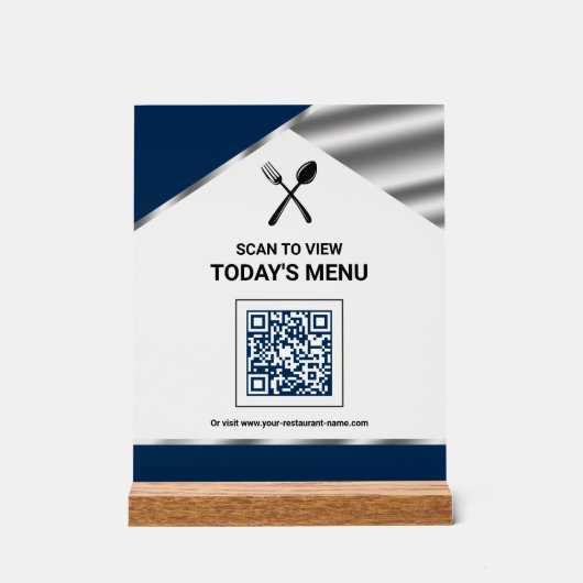 Restaurant Contactless QR Code Navy Blue Menu アクリルサイン (正面)