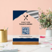 Restaurant Contactless QR Code Navy Blue Menu アクリルサイン (ウェディング)