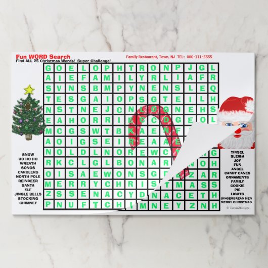 Restaurant Kids 25 Word検索おもしろい活動 ペーパーパッド (折り畳み)