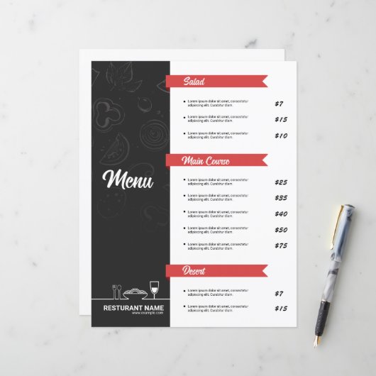 Restaurant Menu Flyer Template (正面/裏面インサイチュ)