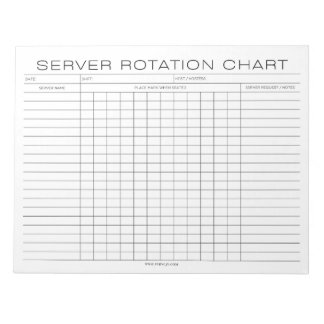 Restaurant Server Rotation Shift Chart ノートパッド