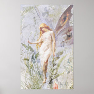 Resting - Angel with Lillies ポスター