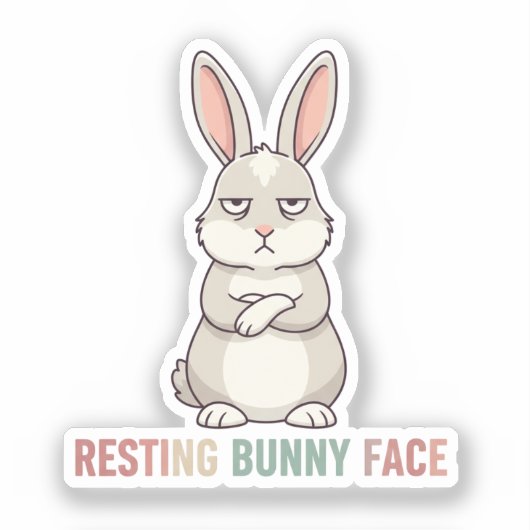 Resting Bunny Face Funny Grumpy Rabbit Sarcastic  シール (正面)