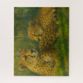 Resting Cheetah Duo in Forest Setting ジグソーパズル (縦)