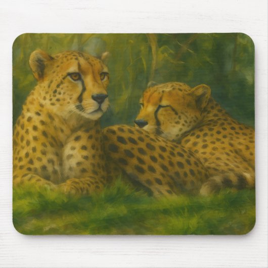 Resting Cheetah Duo in Forest Setting マウスパッド (正面)