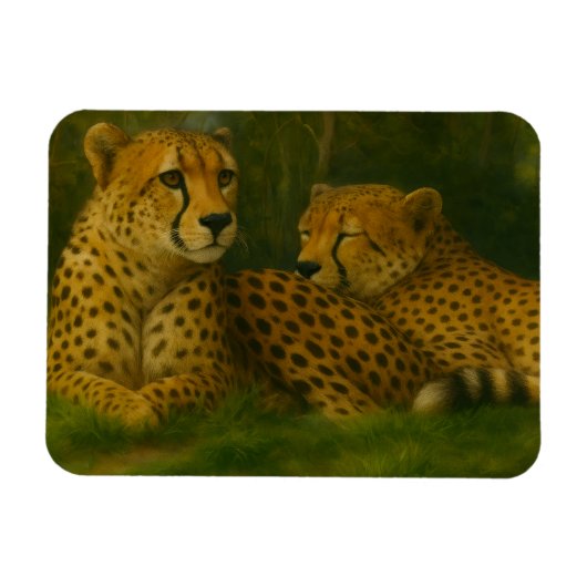 Resting Cheetah Duo in Forest Setting マグネット (横)