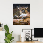 Resting Cougar Wildlife Nature Photography Print  ポスター (ホームオフィス)
