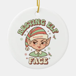 Resting Elf Face Funny Christmas Ornament セラミックオーナメント