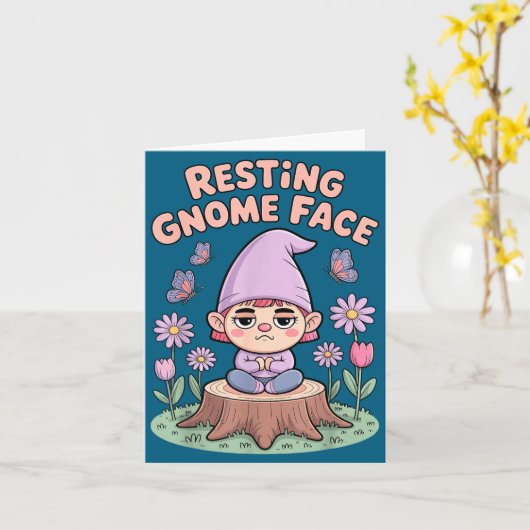 Resting Gnome Face Cute Funny Christmas Kawaii Car カード (黄色い花)
