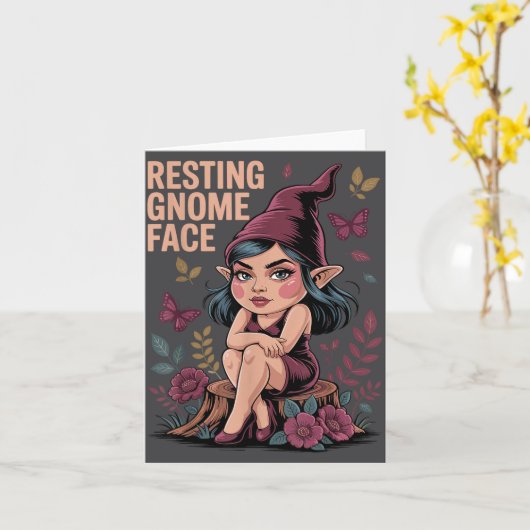 Resting Gnome Face Cute Funny Christmas Kawaii Car カード (黄色い花)