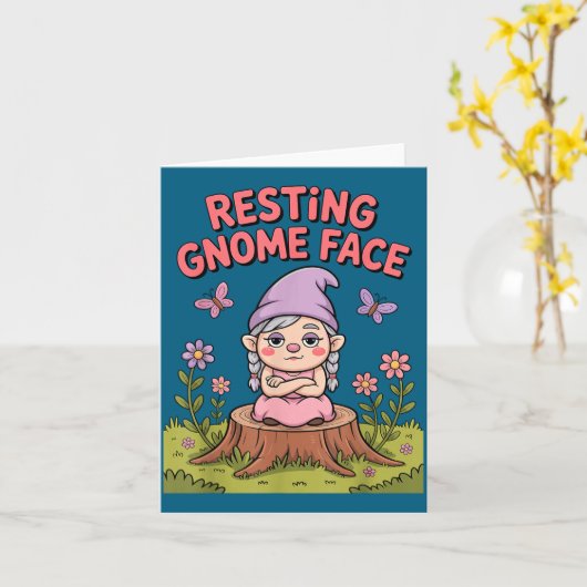 Resting Gnome Face Cute Funny Christmas Kawaii Car カード (黄色い花)