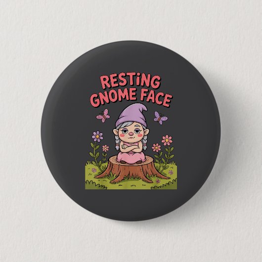 Resting Gnome Face Cute Funny Christmas Kawaii Car 缶バッジ (正面)