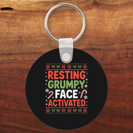 Resting Mpy Face Activated Funny Xmas Quote キーホルダー (正面)
