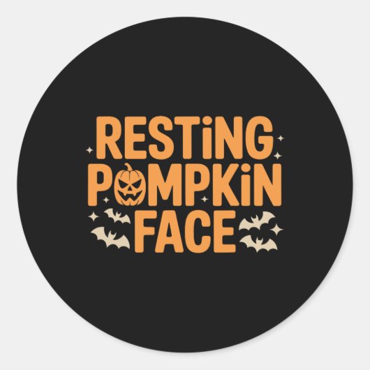 Resting Pumpkin Face Bold T Halloween Tee  ラウンドシール (正面)