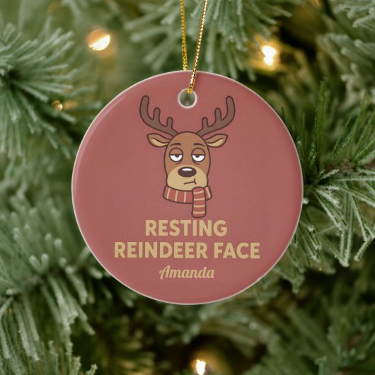 Resting Reindeer Face Funny Christmas Ornament セラミックオーナメント (ツリー)