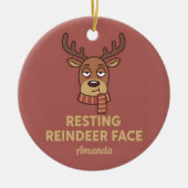 Resting Reindeer Face Funny Christmas Ornament セラミックオーナメント (正面)