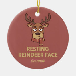 Resting Reindeer Face Funny Christmas Ornament セラミックオーナメント