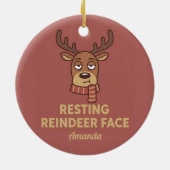 Resting Reindeer Face Funny Christmas Ornament セラミックオーナメント (裏面)