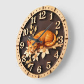 Resting Tabby Cat Flower ラージ壁時計 (傾斜)