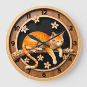 Resting Tabby Cat Petal ラージ壁時計 (正面)