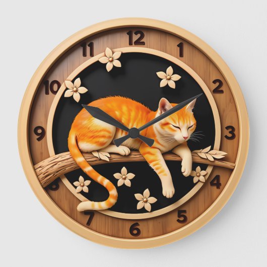 Resting Tabby Cat Petal ラージ壁時計 (正面)