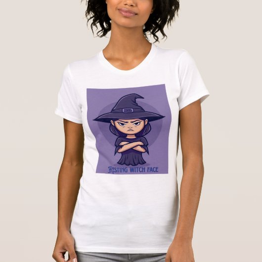 Resting Witch Face – Cute Purple Halloween Witch Tシャツ (正面)