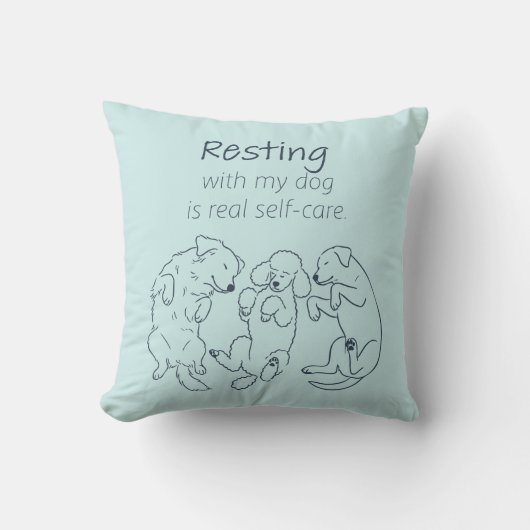 Resting With My Dog - Self-Care Ice Blue クッション (正面)
