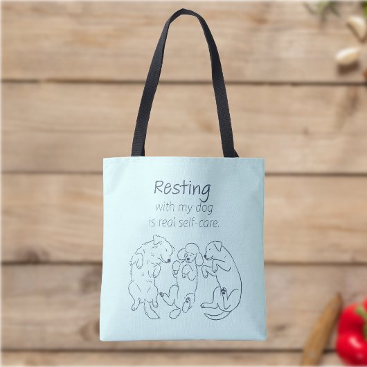 Resting with my dog tote bag self-care ice blue トートバッグ
