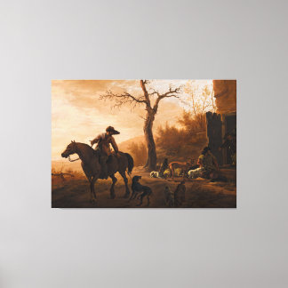 Restored 19th Century Painting: Hunting Scene with キャンバスプリント