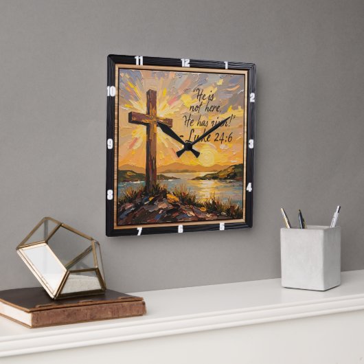 Resurrection's Light: Luke 24:6 スクエア壁時計 (オフィス)