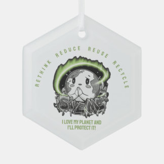 Rethink Reduce Reuse Recycle Save Earth ガラスオーナメント
