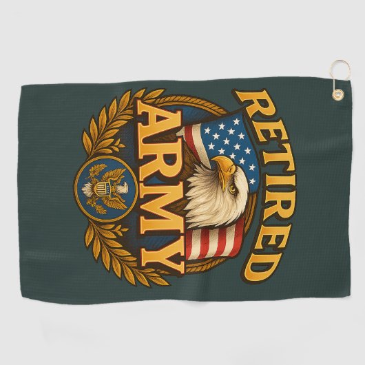 Retired ARMY Design with flag & eagle ゴルフタオル (横)