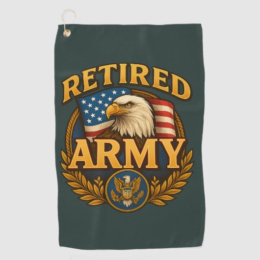 Retired ARMY Design with flag & eagle ゴルフタオル (正面)