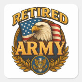 Retired ARMY Design with flag & eagle スクエアシール (正面)