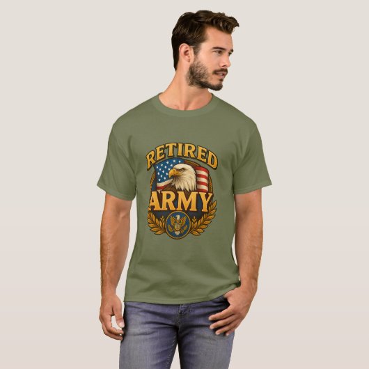 Retired ARMY Design with flag & eagle Tシャツ (正面フル)