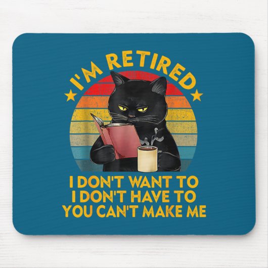 Retired Black Cat Coffee Funny Retirement 2026 Wom マウスパッド (正面)