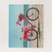 Retired Cute Pink Flamingo Bicycle on Beach ジグソーパズル (縦)