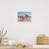 Retired Cute Pink Flamingo Bicycle on Beach ポスター (キッチン)