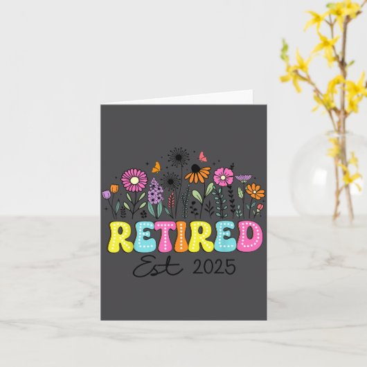 Retired Est 2025 Boho Floral Retirement Retire Tea カード (黄色い花)