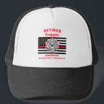 Retired Firefighter Thin Red Line Funny Saying キャップ<br><div class="desc">Funny novelty gift idea for a retired or retiring firefighter Text reads "Retired Keeping Cool From Now On" just edit the name under the badge and thin red line flag.</div>