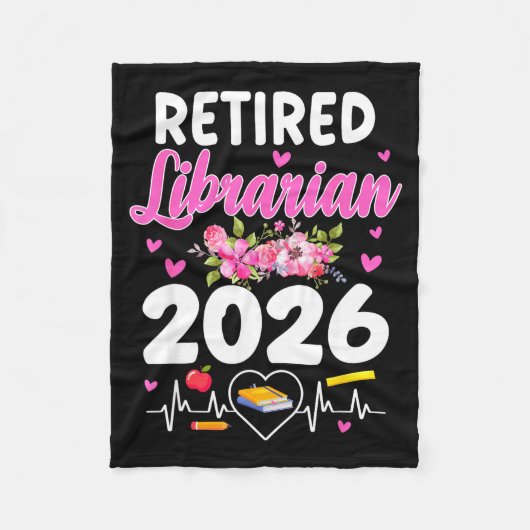 Retired librarian est 2026 school librarian フリースブランケット (正面)