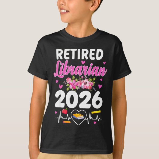 Retired librarian est 2026 school librarian tシャツ (正面)