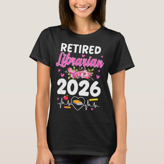 Retired librarian est 2026 school librarian tシャツ (正面)
