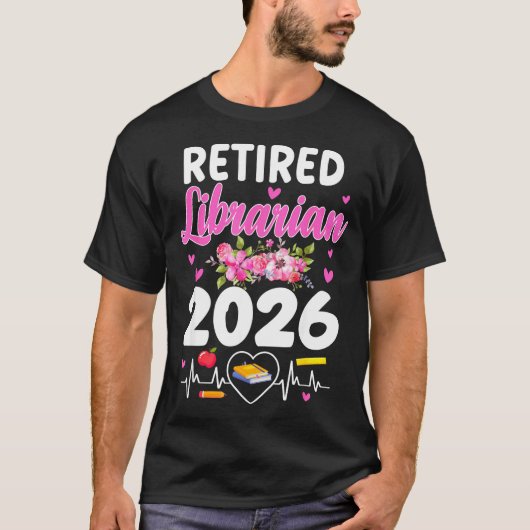 Retired librarian est 2026 school librarian tシャツ (正面)