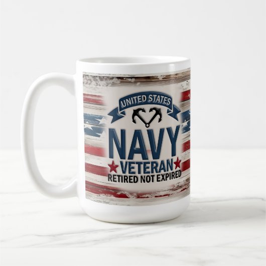Retired Navy Veteran USA Flag Mug Gift コーヒーマグカップ (左)