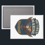 Retired Semper Fi Marine over eagle & flag マグネット<br><div class="desc">Retired Marine TEXT with bald eagle over an american flag and the motto: "Semper Fi" on a rectangular magnet</div>